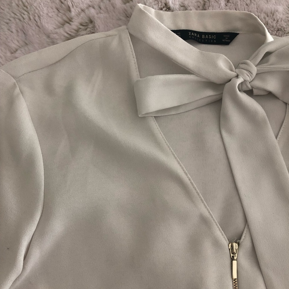 Zara Basic Collection White Tie Blouse - image 4